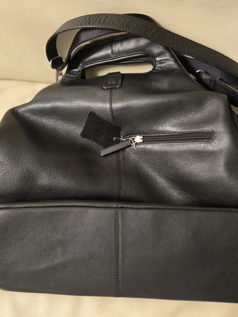 Structured Black Leather Tote with Cutout Handle